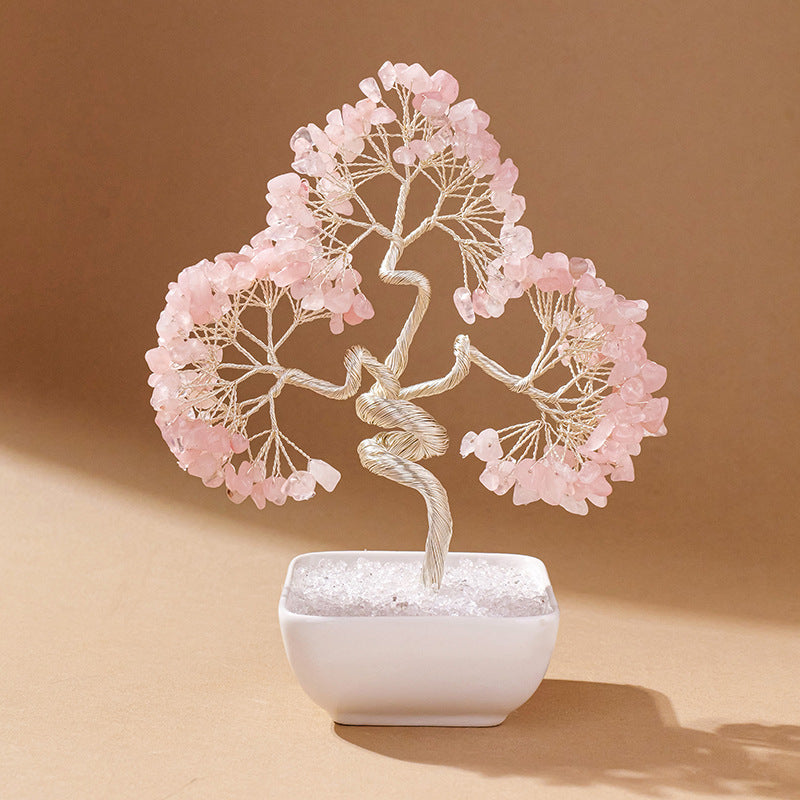 zensoullab Natural Aquamarine Crystal Raw Stone Tree of Life Wealth-Attracting Desktop Office Ornament Crystal Craft