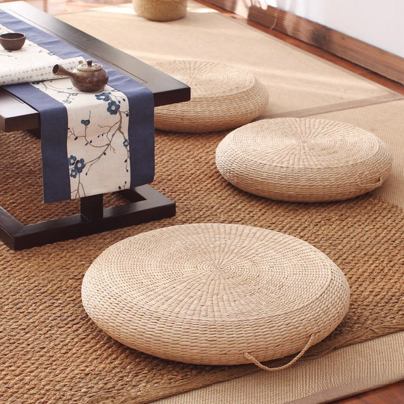 zensoullab Woven Seat Cushion Floor Tatami Mat Thickened Round Japanese Style Meditation Zen Mat Balcony Bay Window Mat