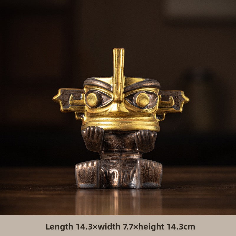zensoullab National Trend Cultural Creative Ceramic Sanxingdui Zongmu Standing Figure Gold-Faced Ornament Home Living Room Tea Room Desktop Decoration