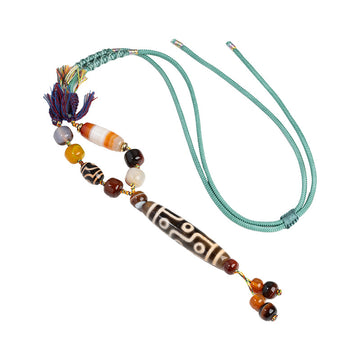 zensoullab Natural Yellow Nine-Eye Dzi Bead Necklace Taiwan Work Agate Pendant Unisex Couple Style Braided Necklace In Stock