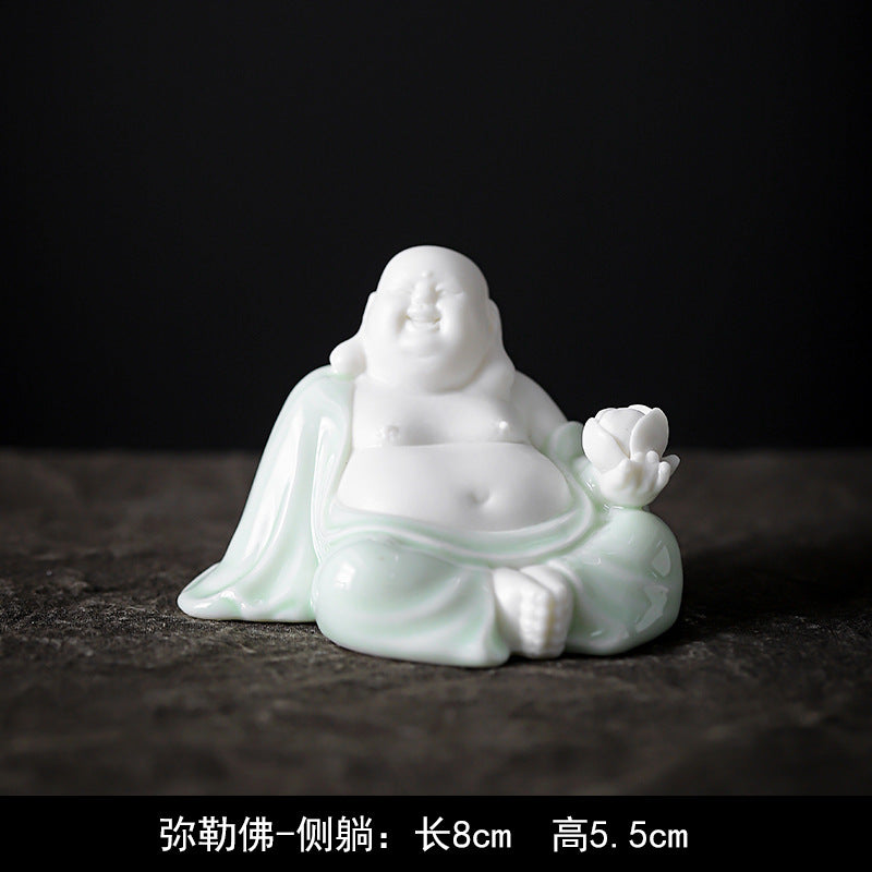 zensoullab Ceramic Fortune Maitreya Buddha Statue Big Belly Laughing Buddha Zen Home Living Room Entrance Hall Display Shelf Car Decoration Ornament