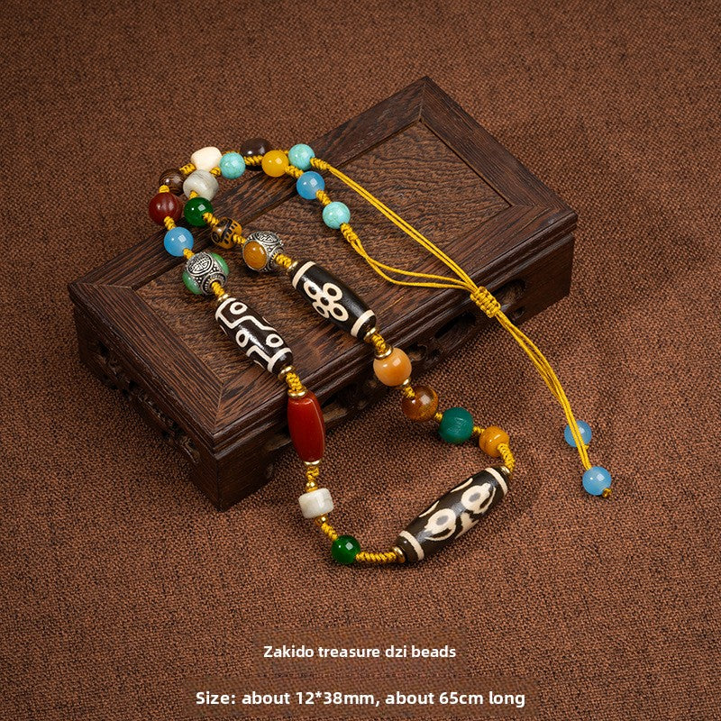 Zensoullab Natural Tibetan Lotus Master Three-Eye Multi-Totem Tibet Beads Necklace Agate Pendant Men's and Women's Woven Necklace in Stock