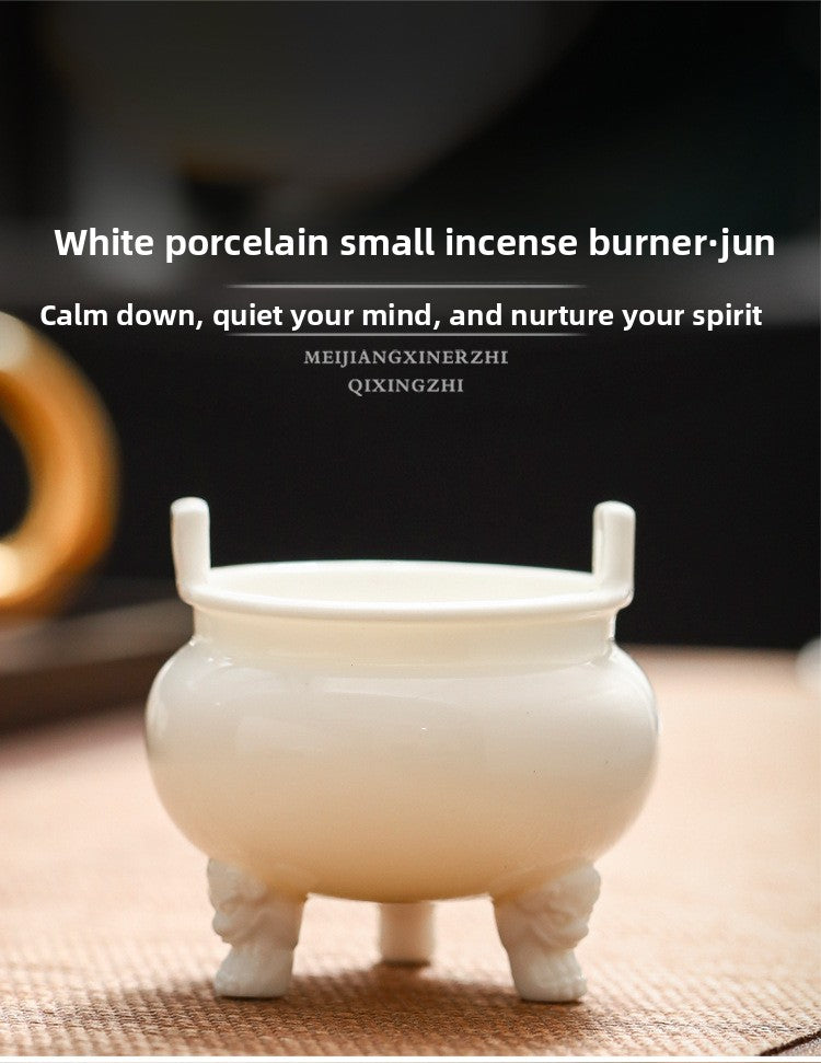 zensoullab Chinese Style Mini Ceramic Incense Burner Tea Room Home Worship Three-legged Incense Burner Portable Incense Holder Incense Ceremony Zen Small Ornament