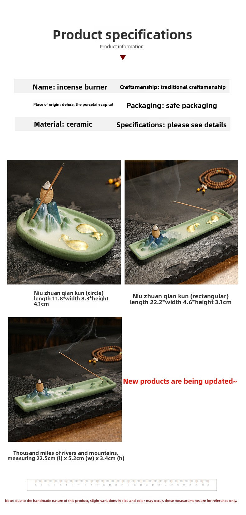 Zensoullab Qianli Jiangshan Line Incense Burner Ceramic Multi-Functional Dual-Purpose Ceramic Incense Burner Double Cow Backflow Smoke Incense Burner Ceramic Incense