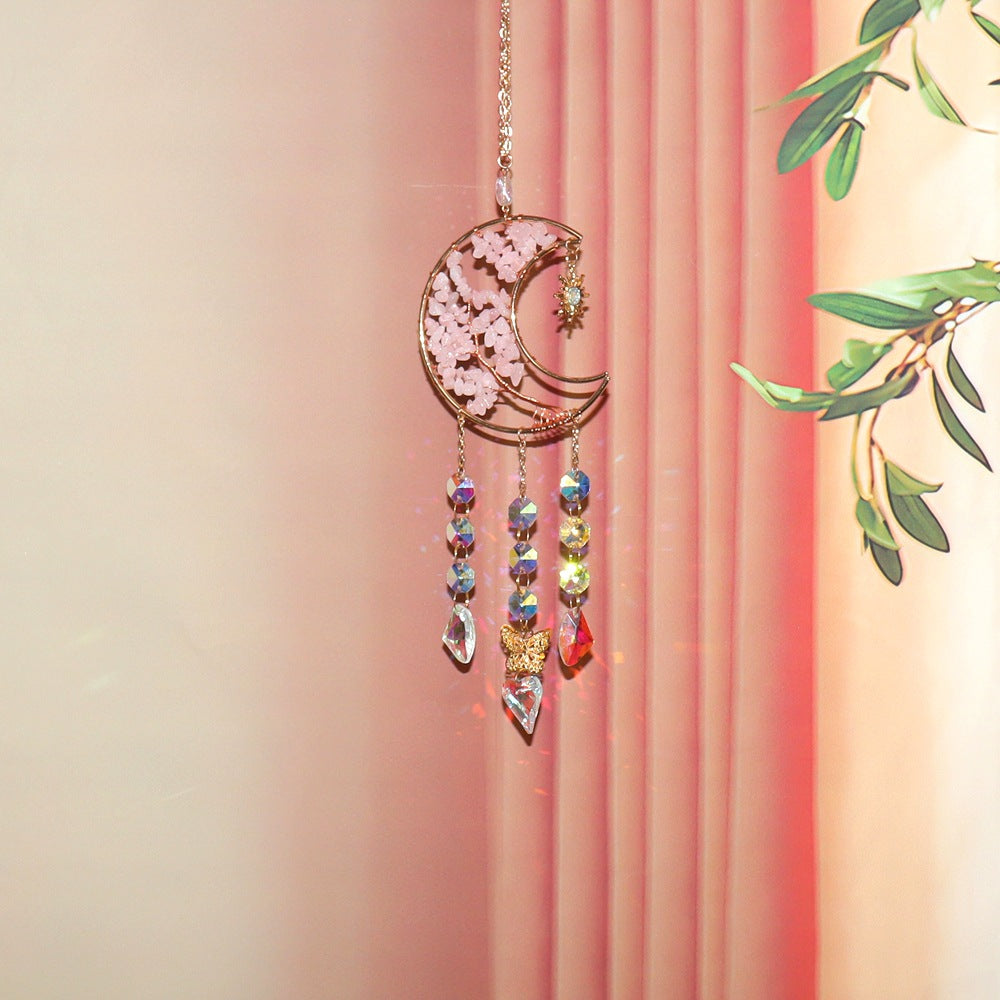 zensoullab Natural Crystal Gravel Moon Wind Chime Crafts Ornaments Sunlight Pendant Amethyst Sun Catcher T65