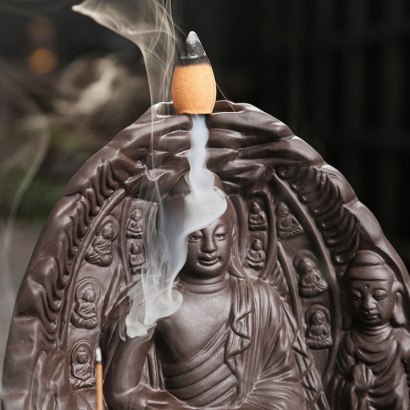 zensoullab Purple Clay Backflow Incense Burner Home Decor Craft Ornament Creative Buddha Worship Backflow Incense Burner