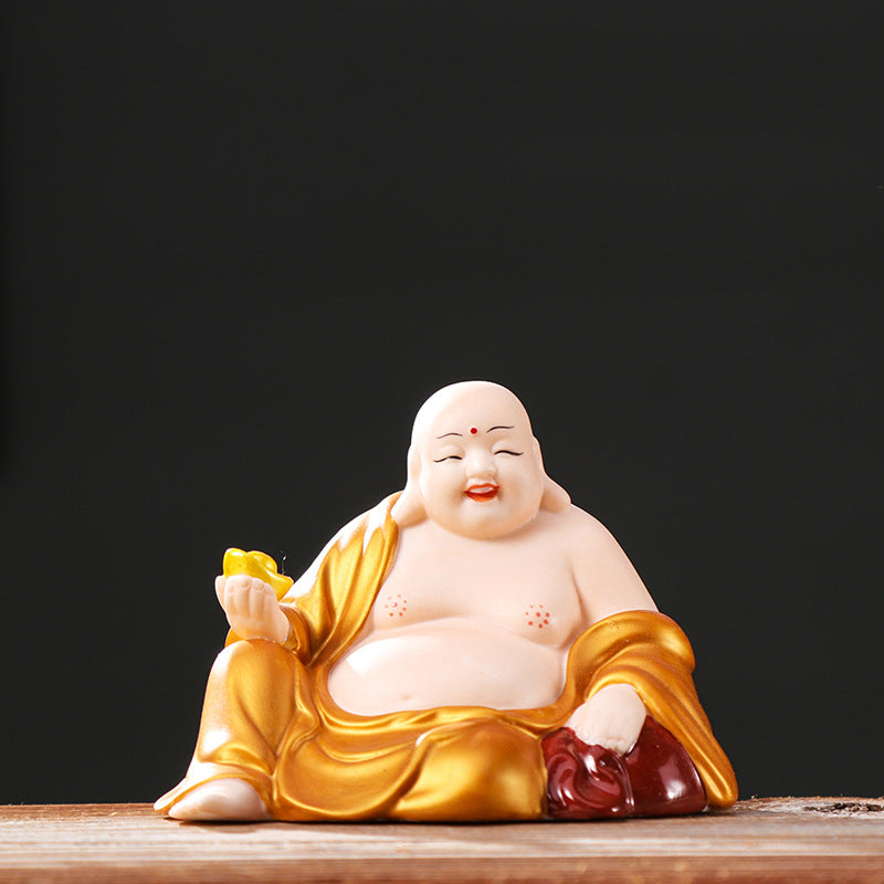 zensoullab Premium Ceramic Big Belly Maitreya Buddha Peace Protection Car Interior Buddha Statue Home Living Room Wealth-Attracting Creative Home Decoration