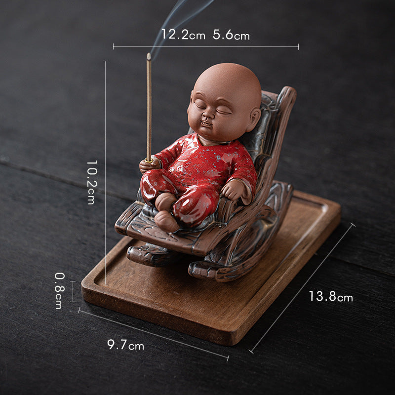 zensoullab Rocking Chair Little Monk Incense Burner Creative Incense Holder Zen Tea Room Aromatherapy Burner Ornament Incense Holder Craft