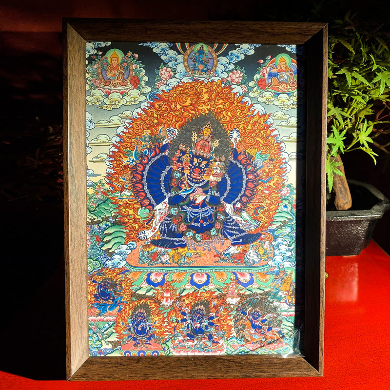 zensoullab Thangka Yellow God of Wealth Mahakala Buddha Statue Hanging Painting Desktop Display Guanyin Bodhisattva Wealth Attraction Entrance Decoration Painting