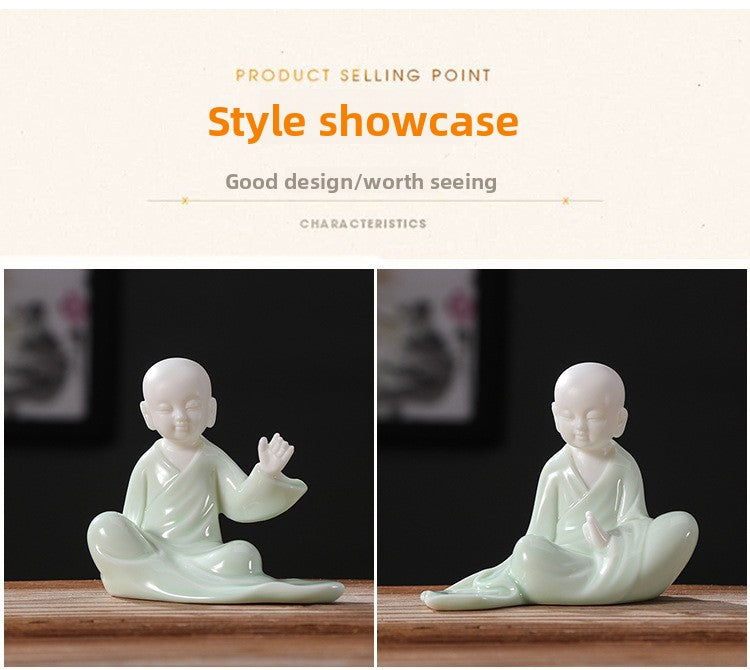 zensoullab Zen Style Chinese Fine Ceramic Figure Little Monk Ornament Creative Incense Holder Creative Home Living Room Decoration