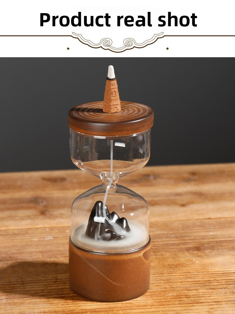 zensoullab Ceramic Backflow Incense Burner Windproof Cover Creative Mountain Water Flowing Ornamental Smoke Backflow Aromatherapy Burner Craft Decoration
