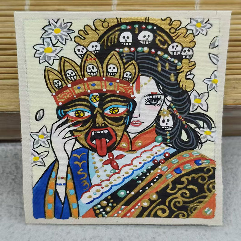 zensoullab Thangka Hand-painted Small Thangka Past and Present Life Zaki Ram Green Tara Yellow Wealth God Manjushri Four-armed Guanyin Small Pendant