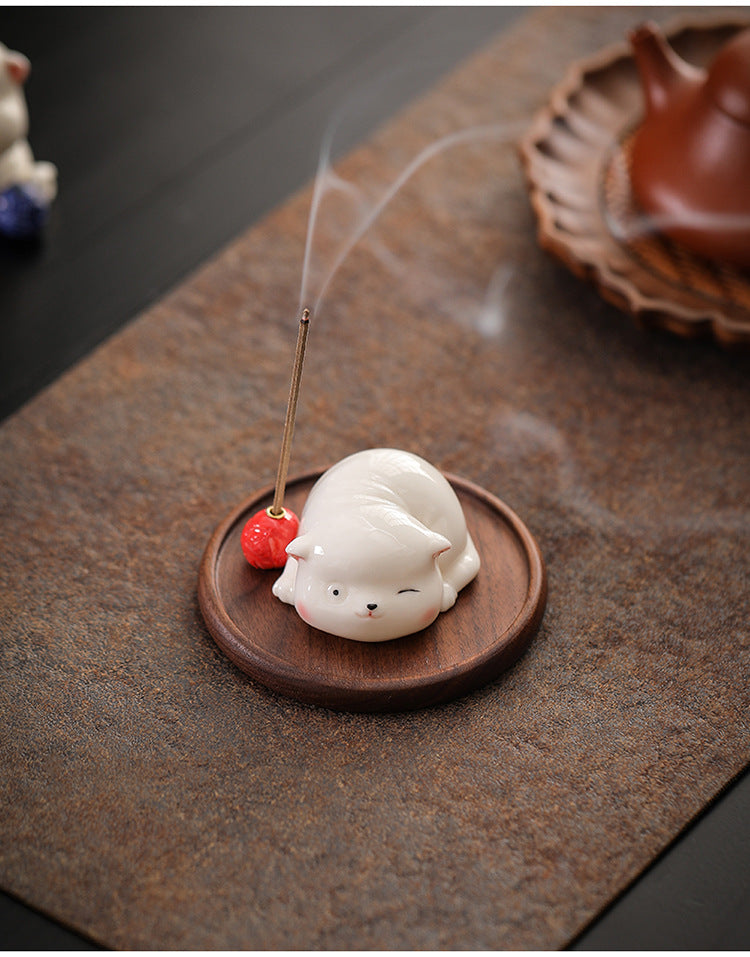 Zensoullab Creative Ceramic Kitty Incense Holder Decoration Mini Cute Small Animal Home Indoor Sandalwood Deep Incense Burner Incense Burner