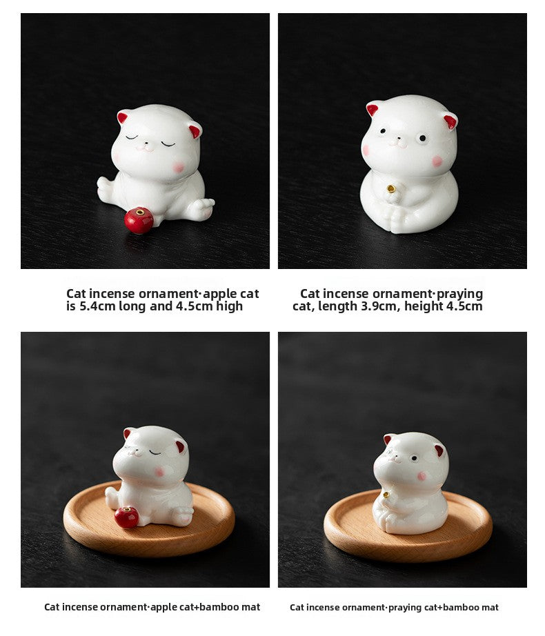 zensoullab Creative Ceramic Cute Little Cat Incense Holder Incense Tray Home Indoor Sandalwood Agarwood Incense Burner Incense Holder Ornament