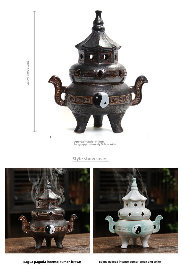 zensoullab Tai Chi Bagua Ceramic Incense Burner Home Indoor Zen Tea Room Tea Table Aromatherapy Burner Incense Decoration