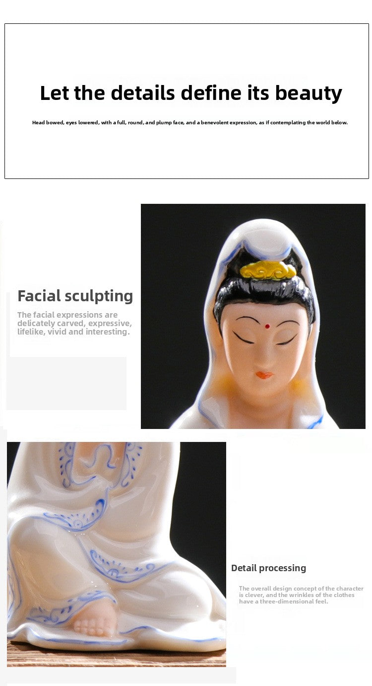 Zensoullab Ceramic Guanyin Bodhisattva Buddha Statue for Home Worship, Entrance Hall, Guanyin for Peace, Car-mounted Chinese-style Home Decoration