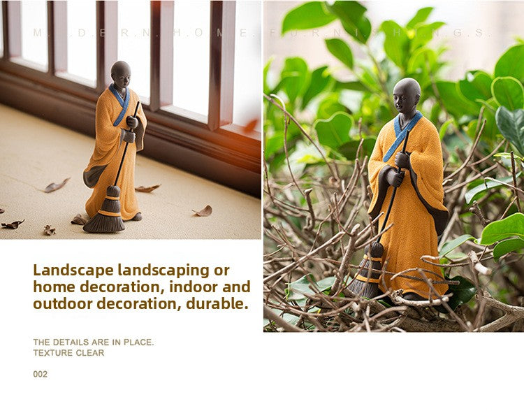 zensoullab Sweeping Monk Ceramic Little Monk Creative Ornament Chinese Style Study Office Zen Desktop Decoration Craft Display