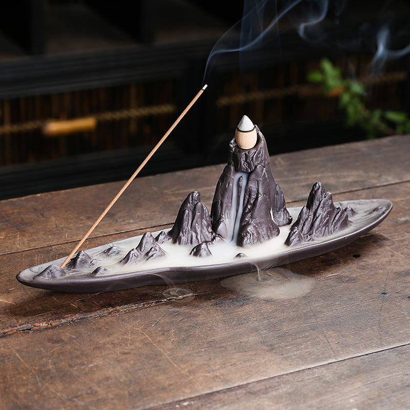 zensoullab Purple Clay Sandalwood Incense Burner Incense Holder Incense Stick Backflow Incense Burner Creative Mountain Water Backflow Incense Burner Home Decor