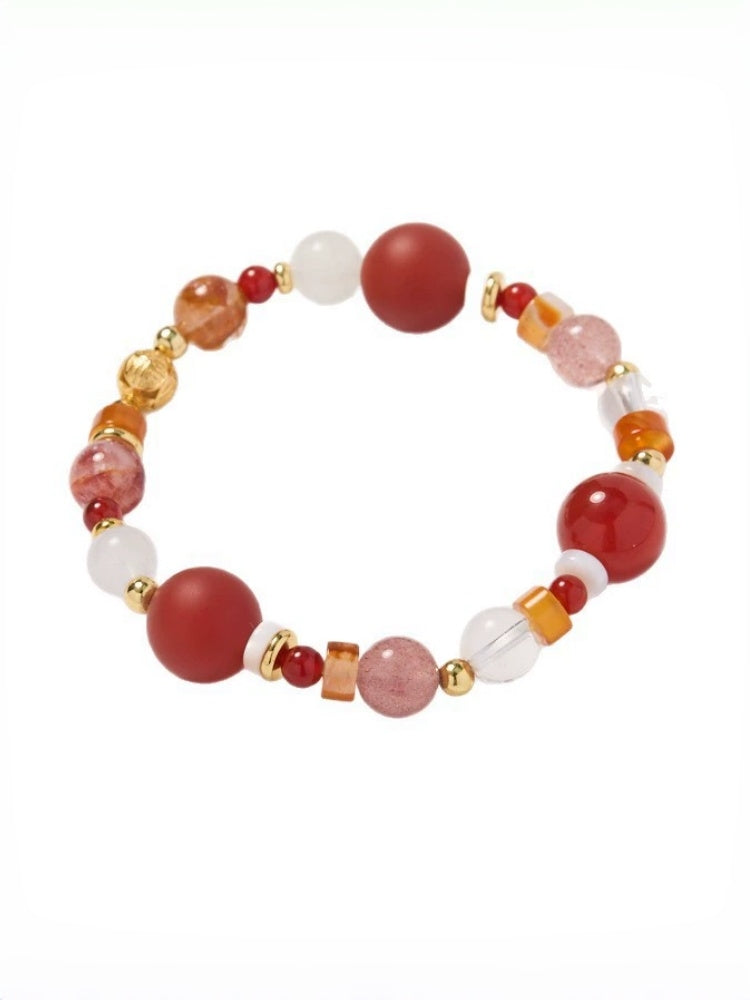 Zensoullab Natural Frosted Red Agate Red Sealant Flower Duobao Crystal Bracelet Lucky Koi Plastic Flower Bracelet for Women
