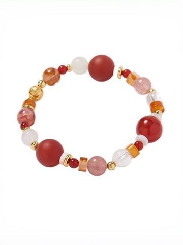 Zensoullab Natural Frosted Red Agate Red Sealant Flower Duobao Crystal Bracelet Lucky Koi Plastic Flower Bracelet for Women