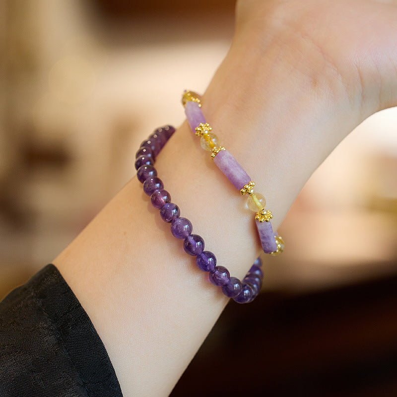 zensoullab Natural Amethyst Bracelet for Women Violet Purple Jade Double Layer Bracelet Purple Crystal Gemstone High-end Bracelet