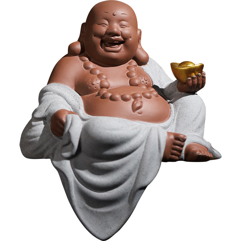 zensoullab Zen Wealth-Attracting Ceramic Maitreya Buddha Figurine Laughing Buddha New Chinese Style Living Room Entrance Hall Curio Shelf Office Tea Room Decoration