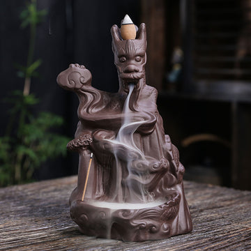 zensoullab Purple Clay Dragon Backflow Incense Burner Creative Large Chinese Dragon Mountain Water Flow Cloud Dragon Backflow Incense Burner Ornament