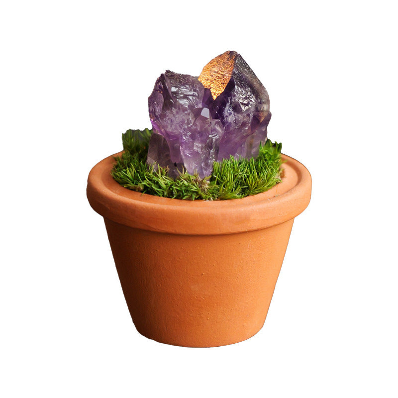 zensoullab Natural Crystal Raw Stone Mineral Pot Ornament Crystal Gemstone DIY Simulation Potted Plant Home Desktop Car Ornament