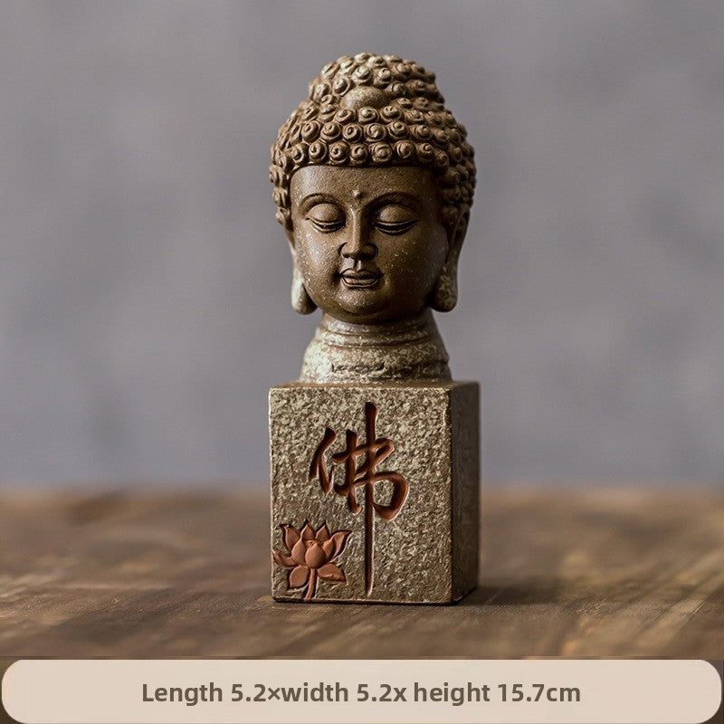 zensoullab New Chinese Style Ceramic Buddha Head Zen Ornament Home Entrance Crafts Fish Tank Landscaping Antique-like Tathagata Buddha Statue