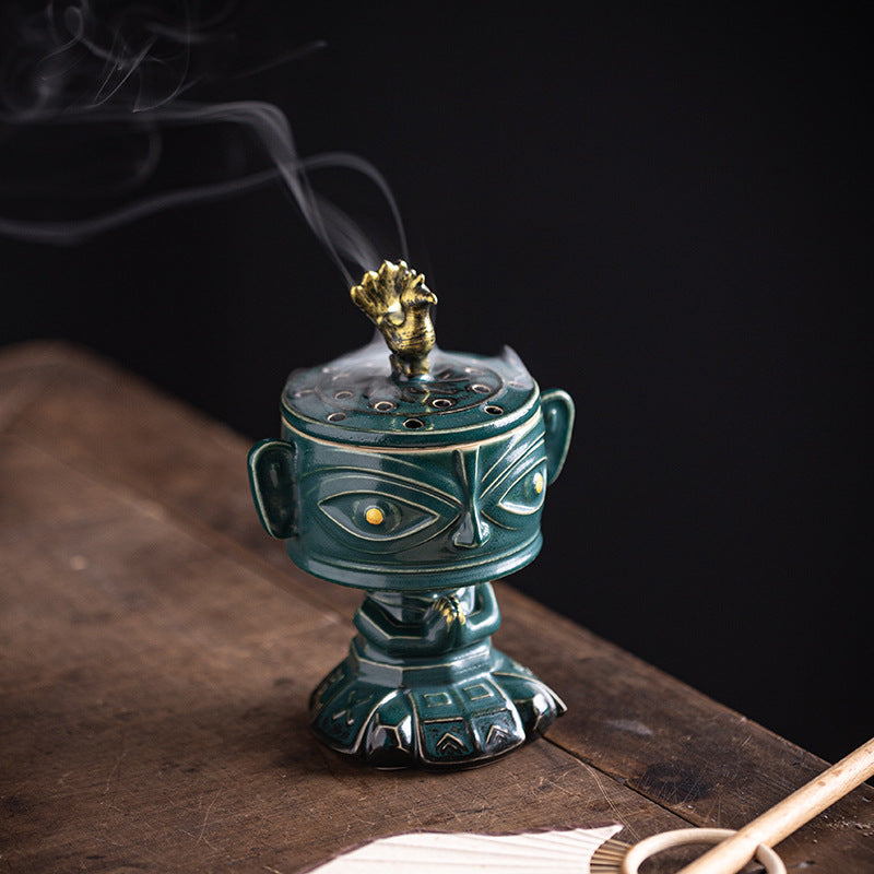 zensoullab Vintage Ceramic Cultural Creative Sanxingdui Incense Burner Home Indoor Sandalwood Burner Incense Burner Incense Supplies Aromatherapy Burner Ornament