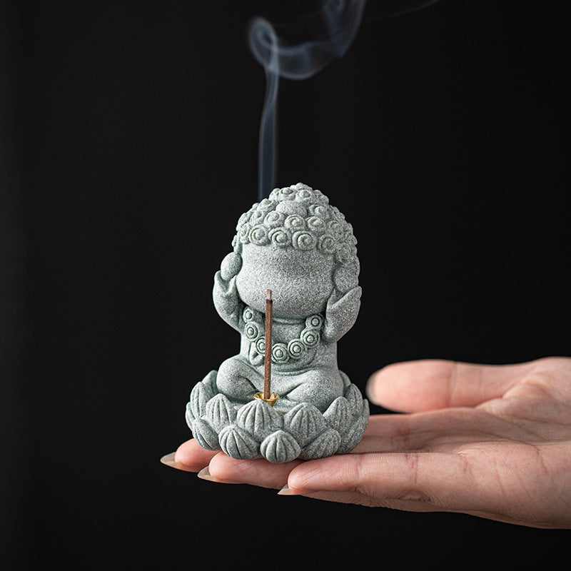 zensoullab Zen Style Chinese Qingsha Cultural Creative Four Small Buddha Incense Holder Incense Stand Incense Tray Tea Pet Living Room Indoor Tea Ceremony Aromatherapy Burner