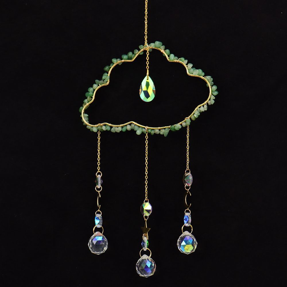 zensoullab Handmade Wire Wrapped Natural Crystal Crushed Stone Cloud Sun Catcher Hanging Ornament Wind Chime Decoration Pendant