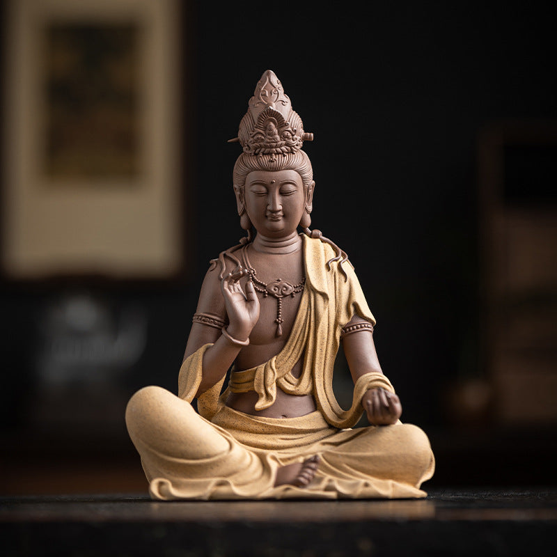zensoullab Zen Style Chinese White Porcelain Holding Bottle Guanyin Buddha Statue Desktop Ornament Home Indoor Entrance Display Cabinet Decoration