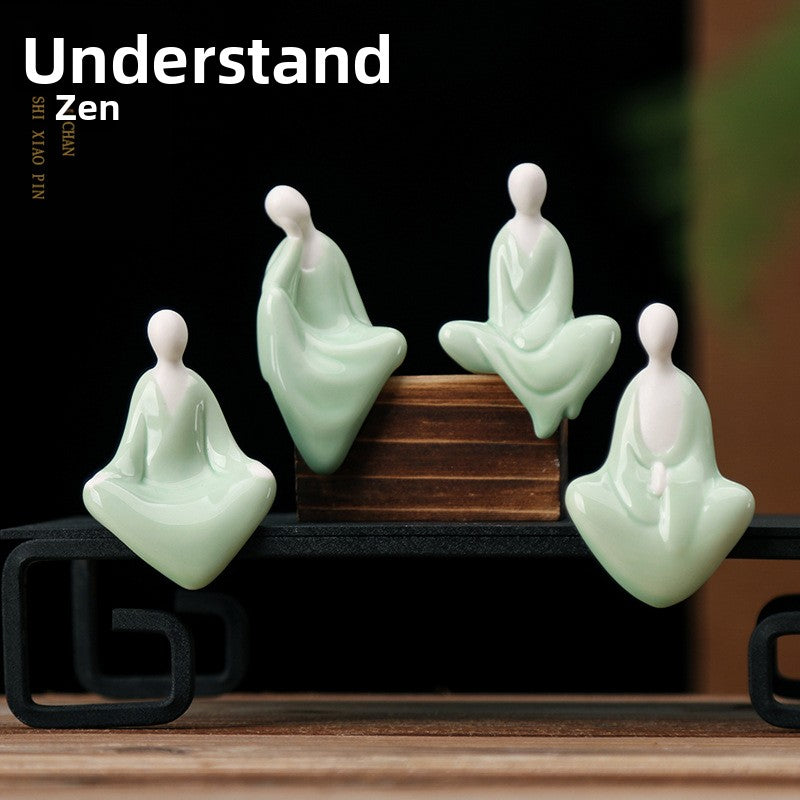 zensoullab Zen Green Porcelain Formless Small Living Tea Ceremony Accessories Ceramic Succulent Bonsai Fish Tank Landscaping Home Chinese Style Mini Ornaments