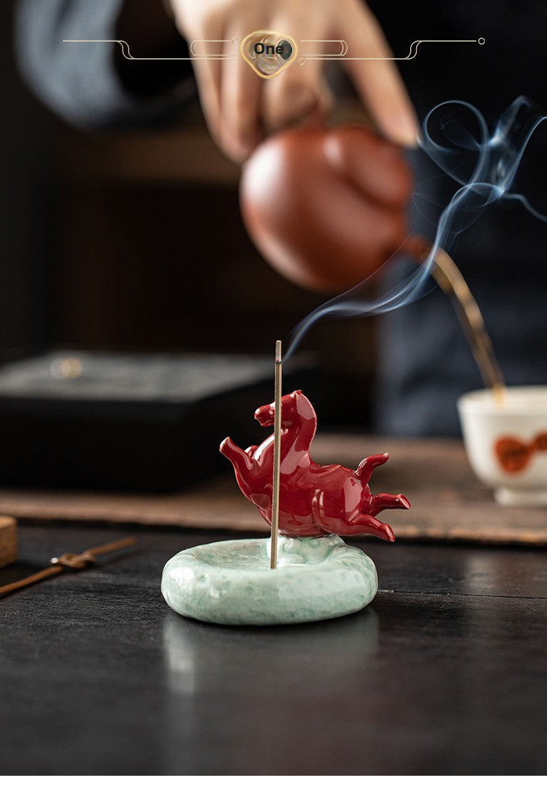 zensoullab Ceramic Small Tang Horse Incense Burner Creative Incense Holder Home Indoor Aromatherapy Burner Sandalwood Agarwood Incense Holder Incense Device