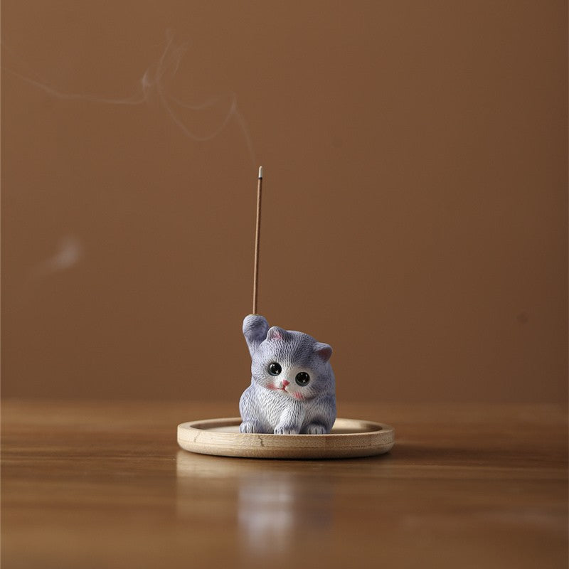 zensoullab Cat Ornament Tray Cute Resin Kitten Incense Holder Stand Trendy Toy Incense Stick Indoor Tea Room Aromatherapy Burner Home Use
