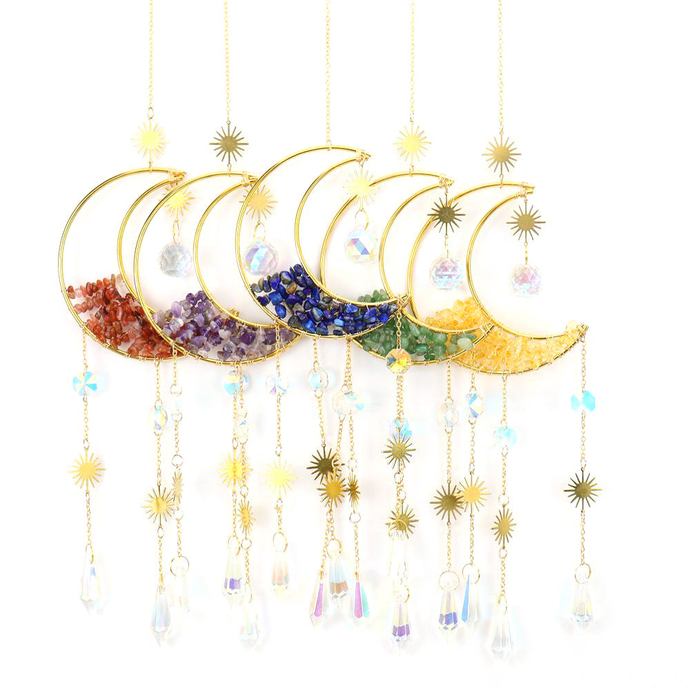 Zensoullab Natural Crystal Gravel Moon Hourglass Sunshine Catcher Sun Catcher Lighting Wind Chimes Decorative Pendant