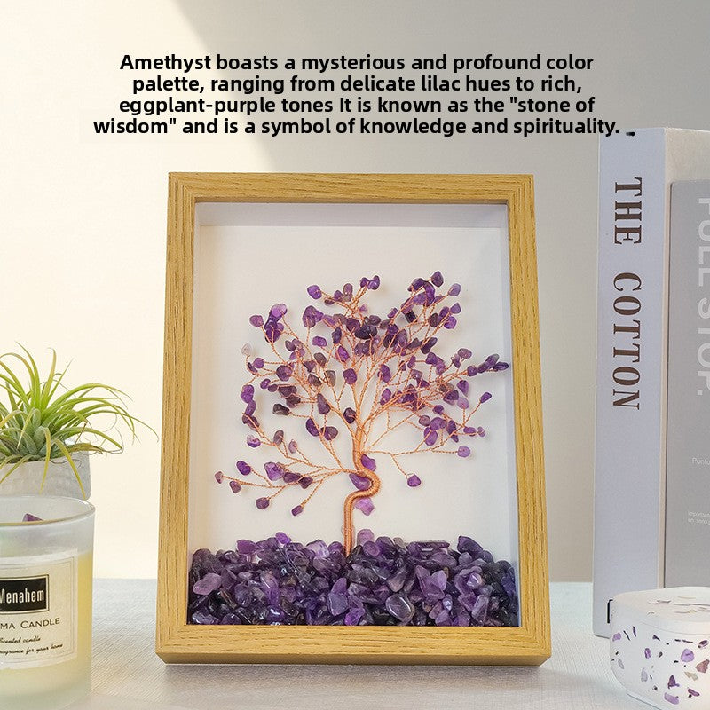 zensoullab Natural Crystal Money Tree Photo Frame Yellow Crystal Amethyst Crystal Stone Photo Frame Housewarming Gift Desktop Wealth-Attracting Ornament