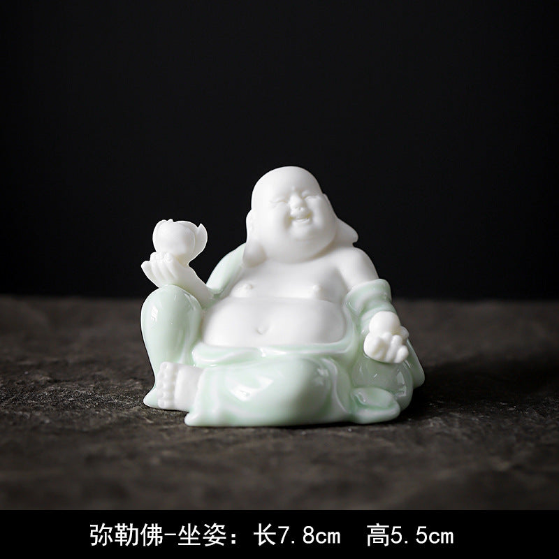 zensoullab Ceramic Fortune Maitreya Buddha Statue Big Belly Laughing Buddha Zen Home Living Room Entrance Hall Display Shelf Car Decoration Ornament