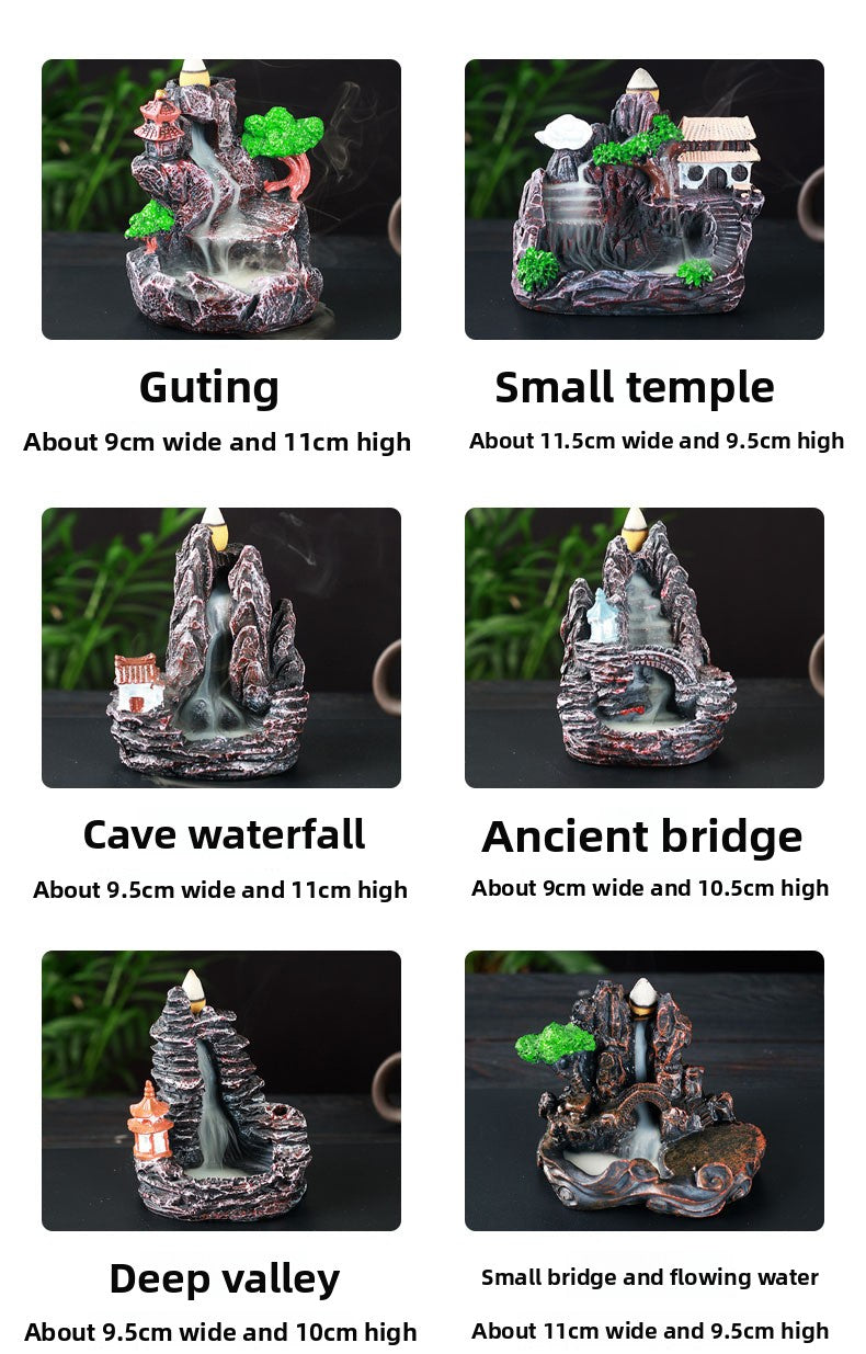 zensoullab Resin Backflow Incense Burner Zen Rockery Home Indoor Living Room Incense Burner Backflow Incense Landscape Decoration Ornament