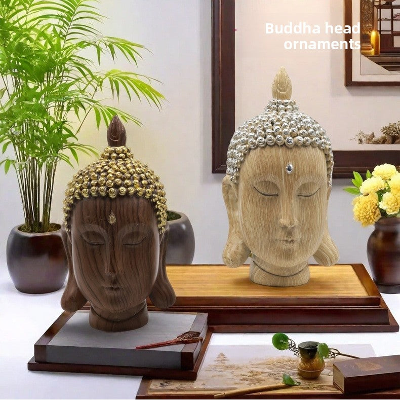 zensoullab Southeast Asian Buddha Statue Buddha Head Ornament New Chinese Zen Resin Craft Living Room Tea Room Home Retro Decoration