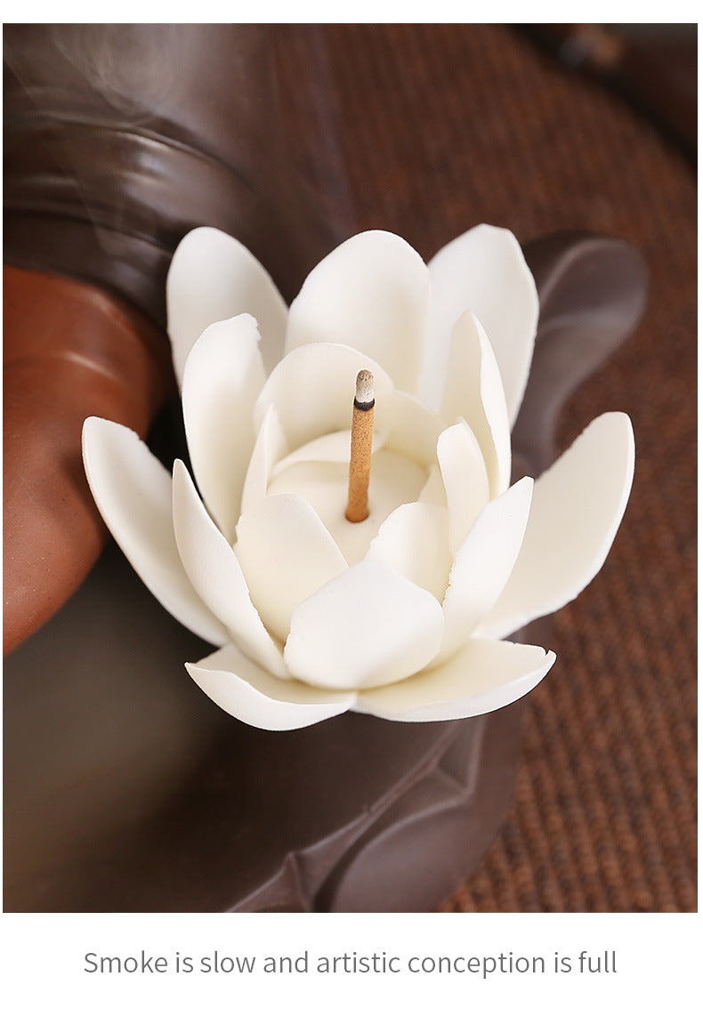 zensoullab Purple Clay Buddha Hand Lotus Backflow Incense Burner Creative Handmade Lotus Incense Holder Incense Stand Backflow Incense Burner Ornament