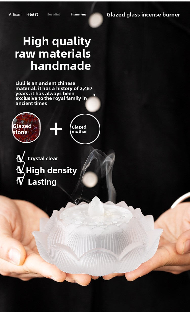 zensoullab Glass Incense Burner Ancient Method Lotus Seven-Color Coil Incense Sandalwood Agarwood True Incense Home Use Incense Holder New Chinese Style Ornament