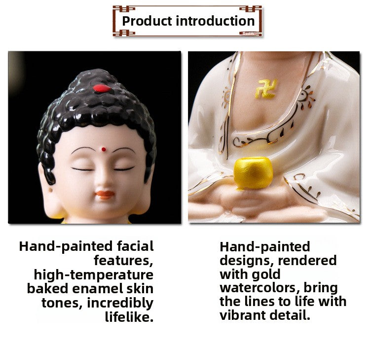 zensoullab Gift Ceramic Handmade Ornament Peaceful Tathagata Car Accessories Premium Three Treasures Buddha Entrance Hall Home Decoration