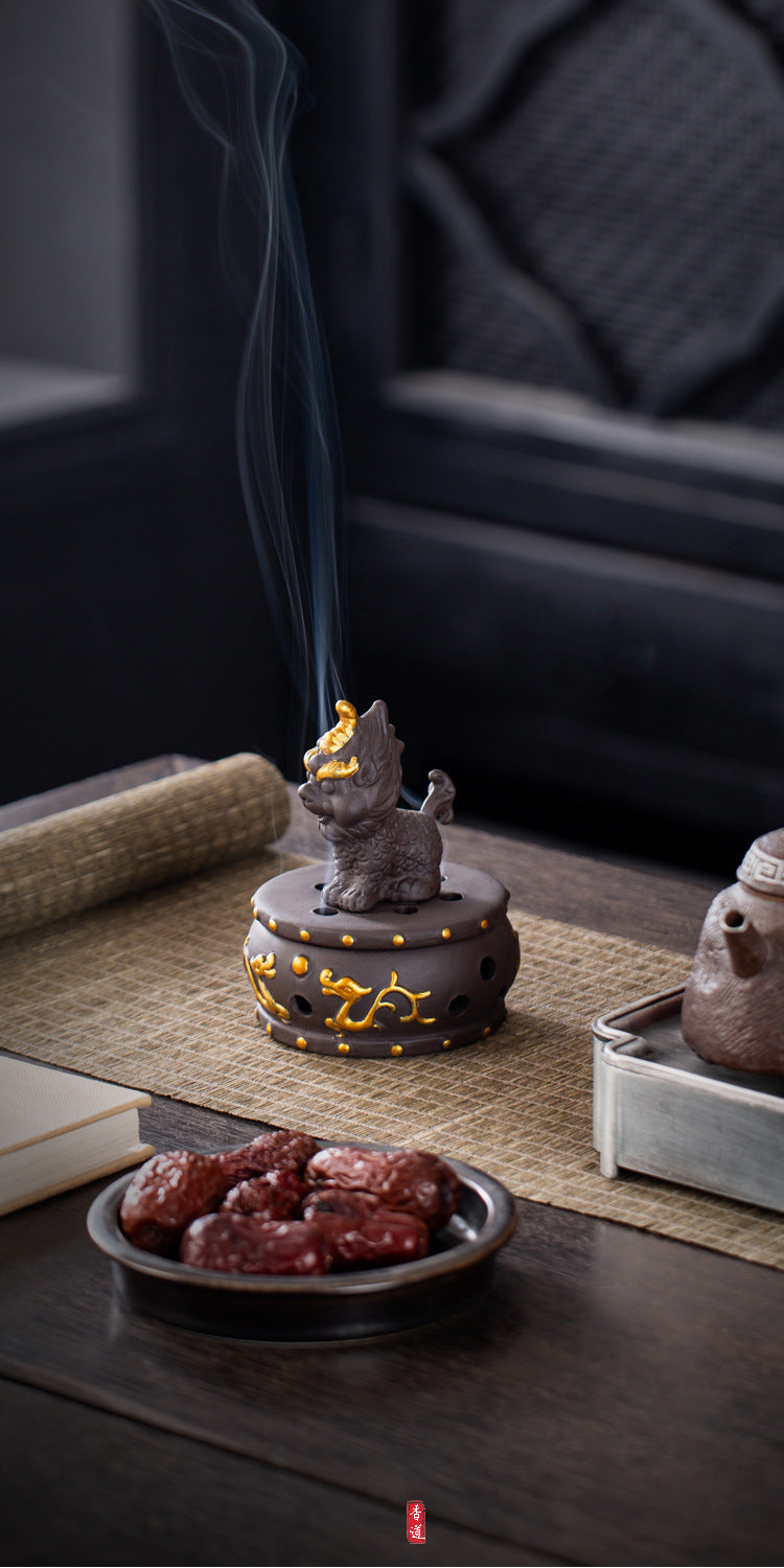 zensoullab Kirin Incense Burner Purple Clay Creative Aromatherapy Burner Home Indoor Incense Ceremony Agarwood Sandalwood Burner Cultural Astronaut Ornament