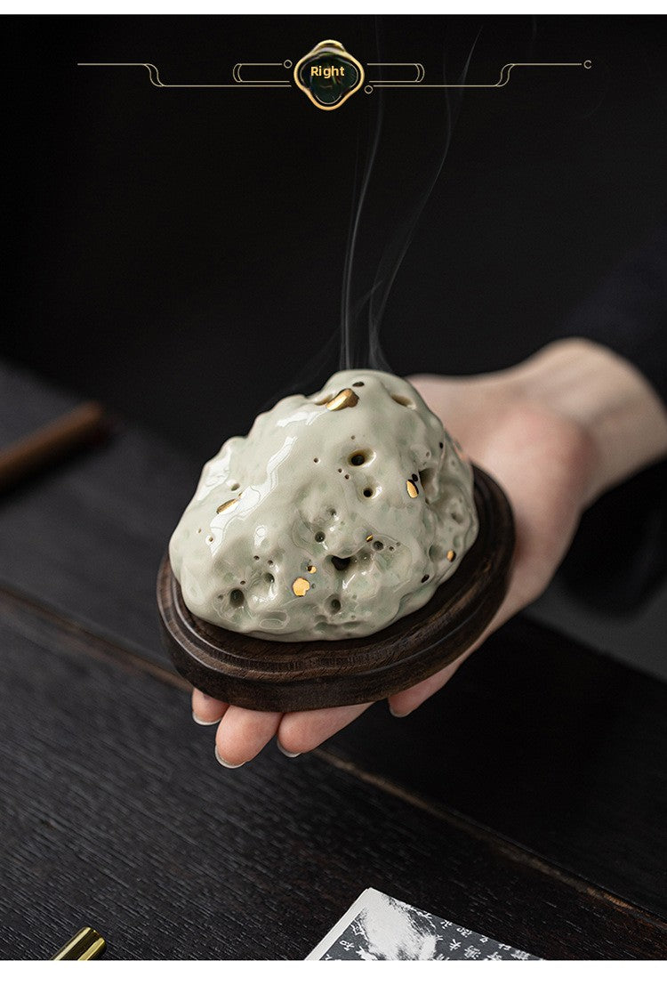 zensoullab Creative Ceramic Taihu Stone Small Incense Burner Home Indoor Aromatherapy Burner Zen Study Tea Room Incense Ornament Decoration