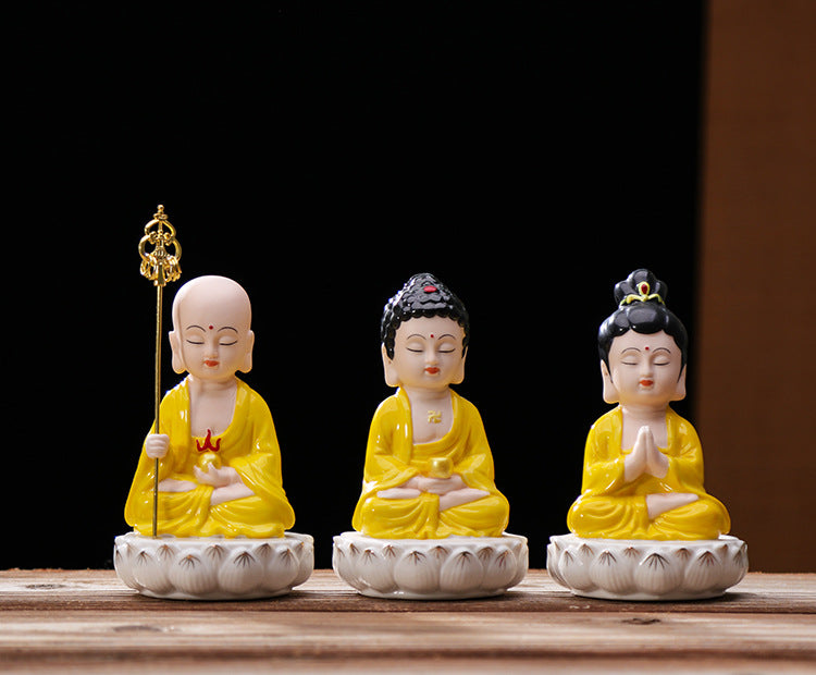 zensoullab Ceramic Saha Western Three Saints Home Worship Guanyin Bodhisattva Shakyamuni Buddha Ksitigarbha Buddha Statue Home Decor