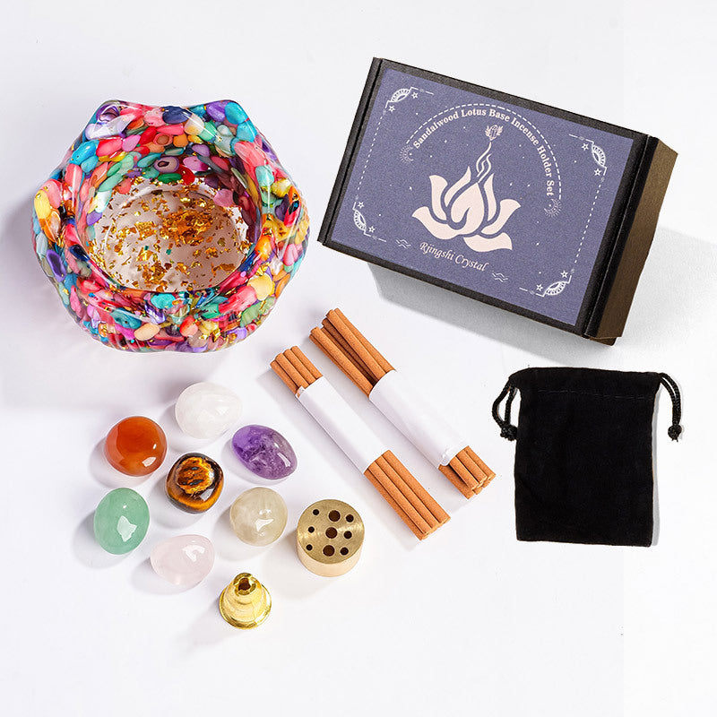zensoullab Natural Amethyst Crushed Stone Lotus Bowl Incense Holder Set Box Demagnetization Meditation Yoga Incense Burner Incense Holder Base