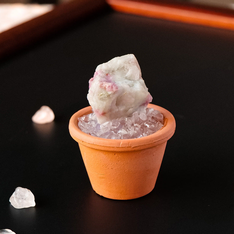 zensoullab Natural Crystal Raw Stone Mineral Pot Ornament Crystal Gemstone DIY Simulation Potted Plant Home Desktop Car Ornament