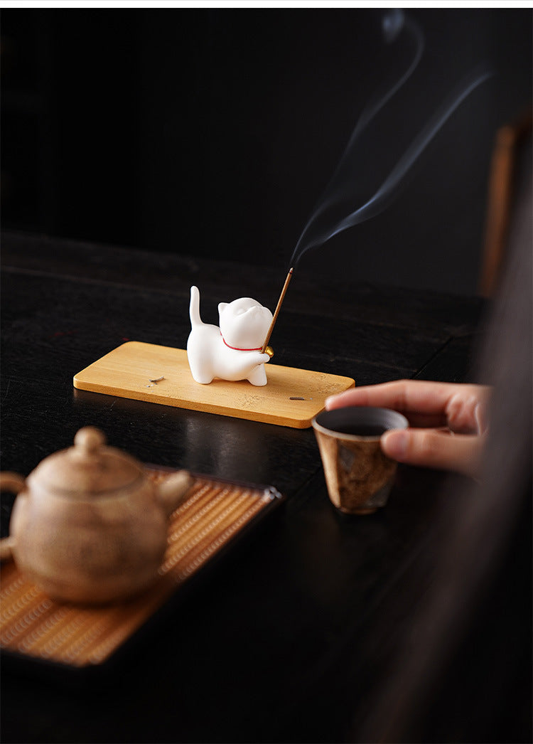 zensoullab Cute Forbidden City Kitten Ceramic Incense Holder Aromatherapy Burner Ornament Soft Healing Tea Table Tea Pet Indoor Incense Burner
